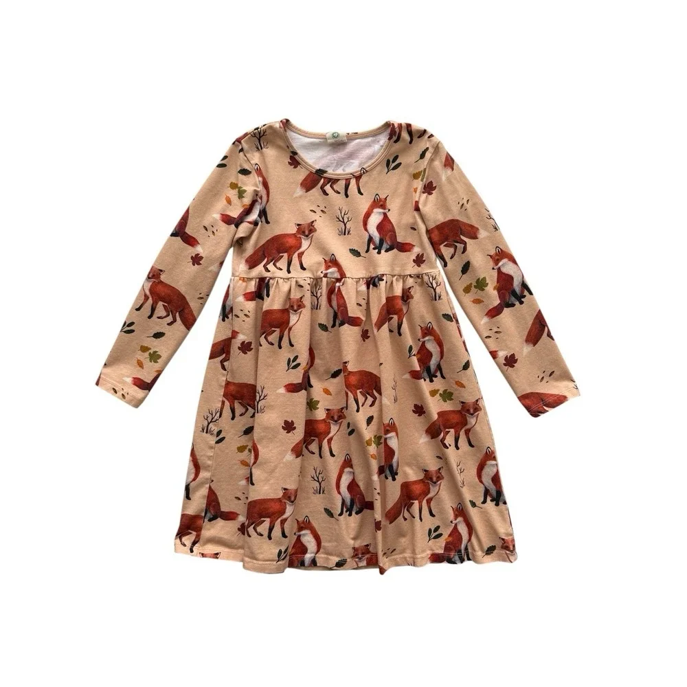 Walkiddy Fox Dress Girls Size 7-8 Whimsical Cottage Forest Organic Cotton School